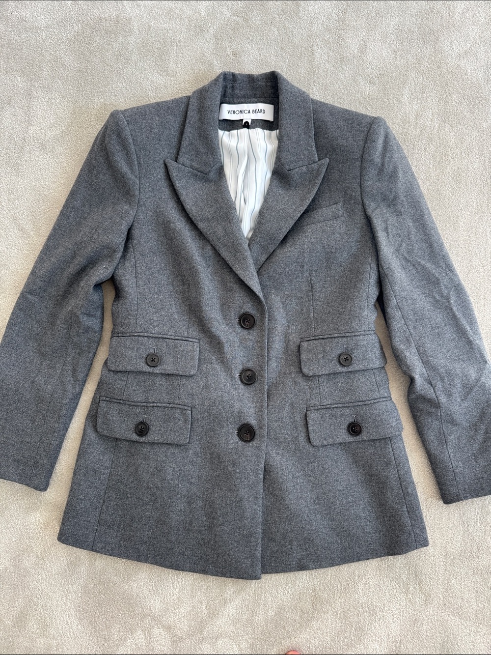 Veronica Beard Women's Gray Tailored Wool-Blend Blazer, size 4